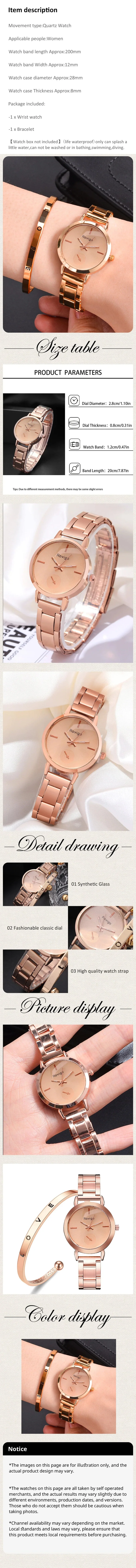 2-teiliges Damen-Set mit schlichtem Roségold-Stahlband und Armband