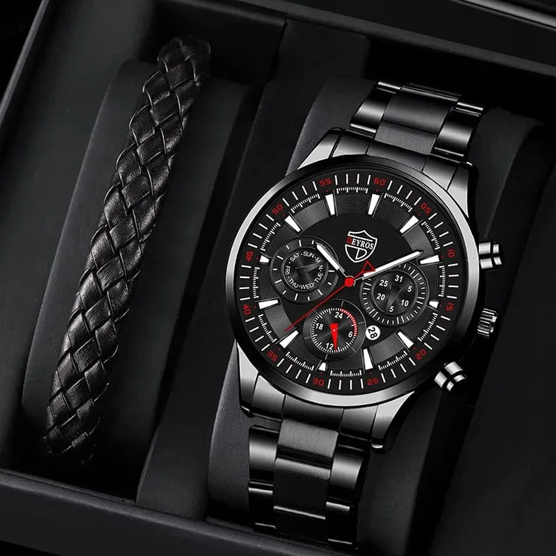 DEYROS Mode Herren Uhren Männlich Edelstahl Quarz Armbanduhr Leuchtende Uhr Männer Sport Leder Armband