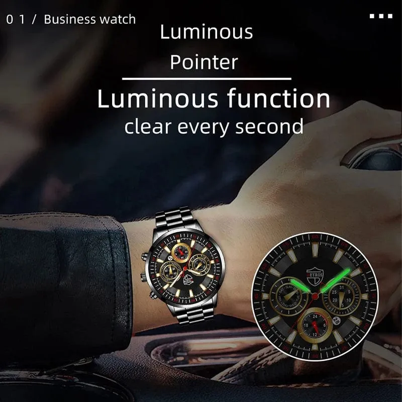 DEYROS Mode Herren Uhren Männlich Edelstahl Quarz Armbanduhr Leuchtende Uhr Männer Sport Leder Armband
