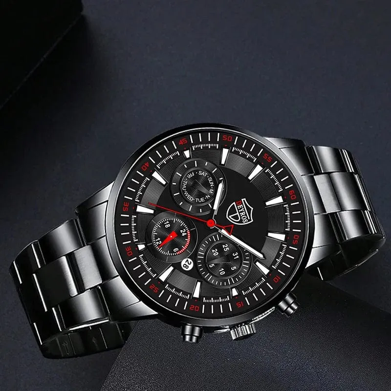 DEYROS Mode Herren Uhren Männlich Edelstahl Quarz Armbanduhr Leuchtende Uhr Männer Sport Leder Armband