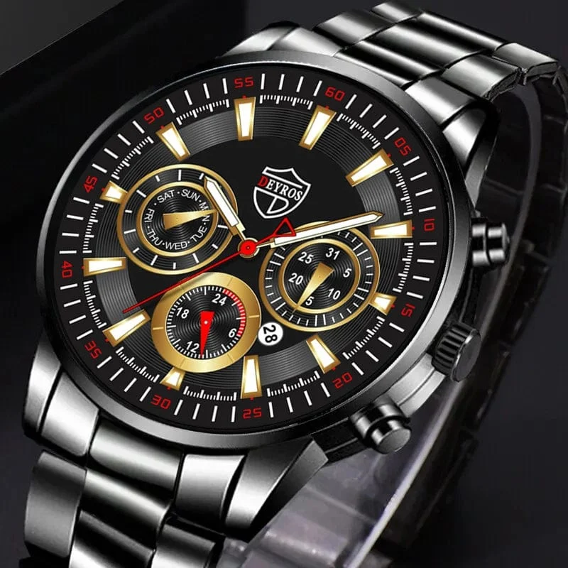 DEYROS Mode Herren Uhren Männlich Edelstahl Quarz Armbanduhr Leuchtende Uhr Männer Sport Leder Armband