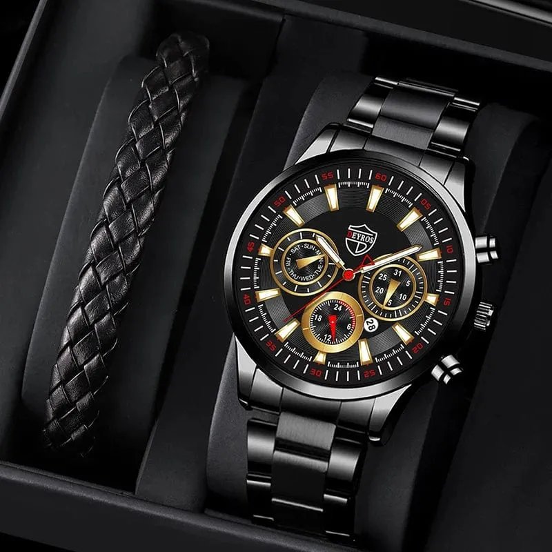 DEYROS Mode Herren Uhren Männlich Edelstahl Quarz Armbanduhr Leuchtende Uhr Männer Sport Leder Armband