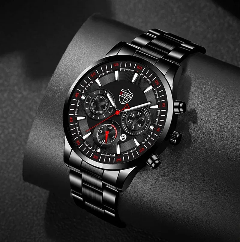 DEYROS Mode Herren Uhren Männlich Edelstahl Quarz Armbanduhr Leuchtende Uhr Männer Sport Leder Armband