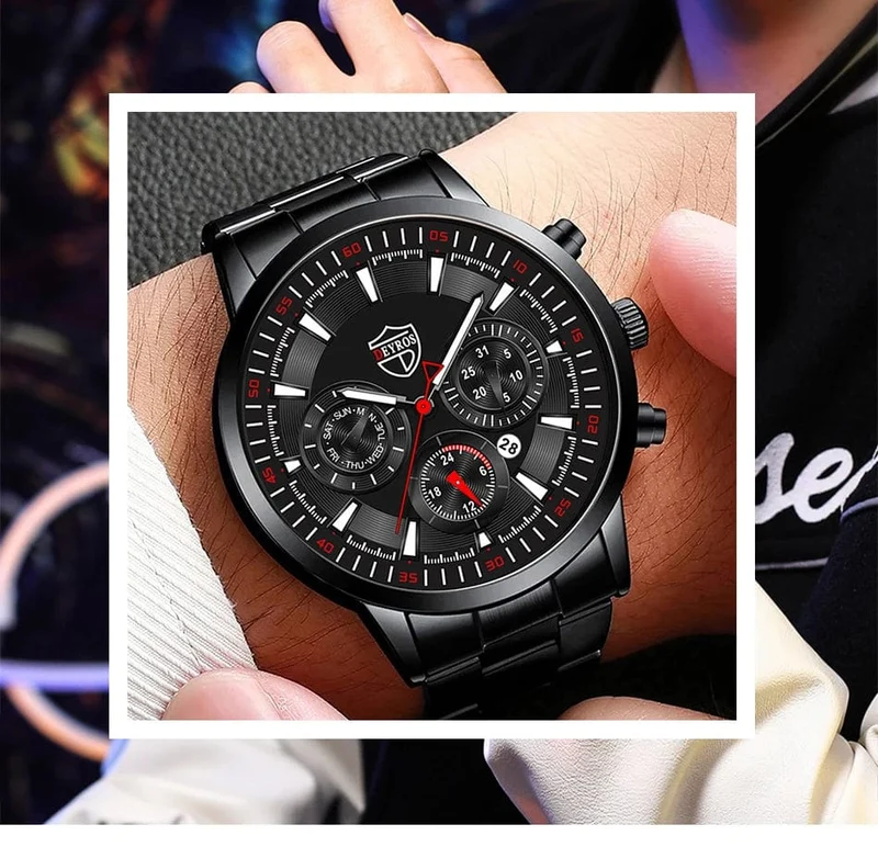 DEYROS Mode Herren Uhren Männlich Edelstahl Quarz Armbanduhr Leuchtende Uhr Männer Sport Leder Armband