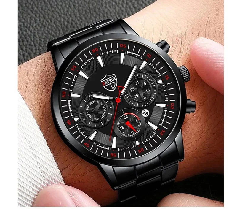 DEYROS Mode Herren Uhren Männlich Edelstahl Quarz Armbanduhr Leuchtende Uhr Männer Sport Leder Armband