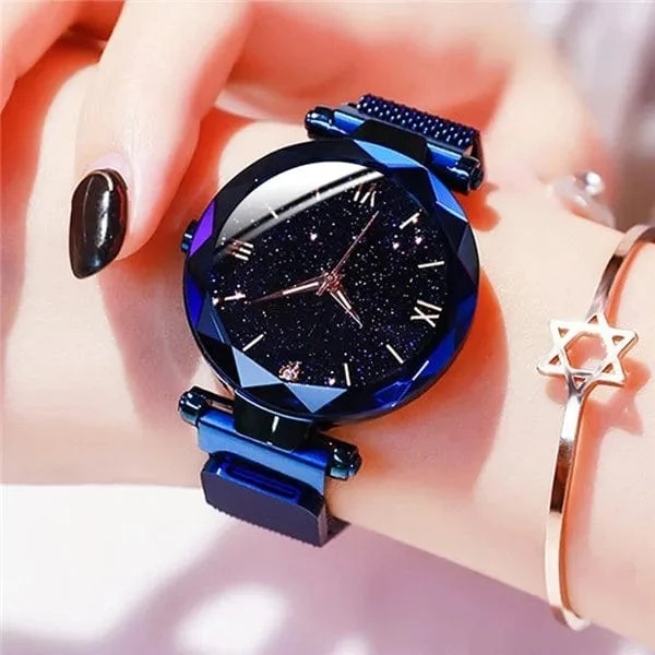Damenmode Sternenhimmel Uhren Magnetschnalle Mesh Gürtel Diamant Quarzuhr Frauen Kleid Uhr