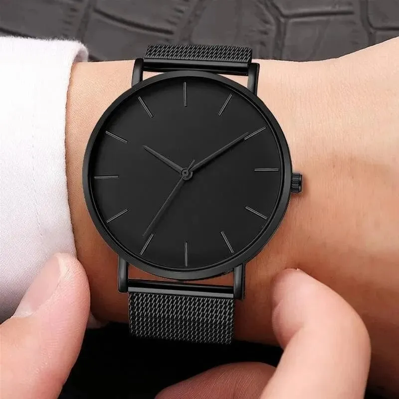 2023 Minimalistische Herrenmode Ultradünne Uhren Einfache Herren Business Edelstahlgewebe Gürtel Quarzuhr Freizeit Herrenuhr