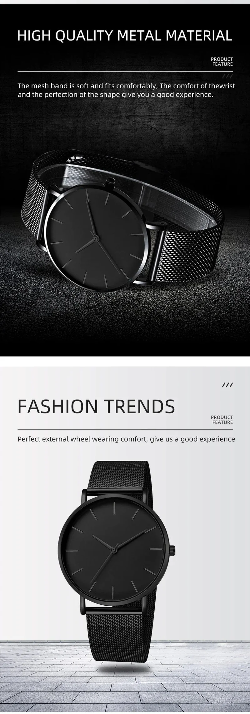 2023 Minimalistische Herrenmode Ultradünne Uhren Einfache Herren Business Edelstahlgewebe Gürtel Quarzuhr Freizeit Herrenuhr