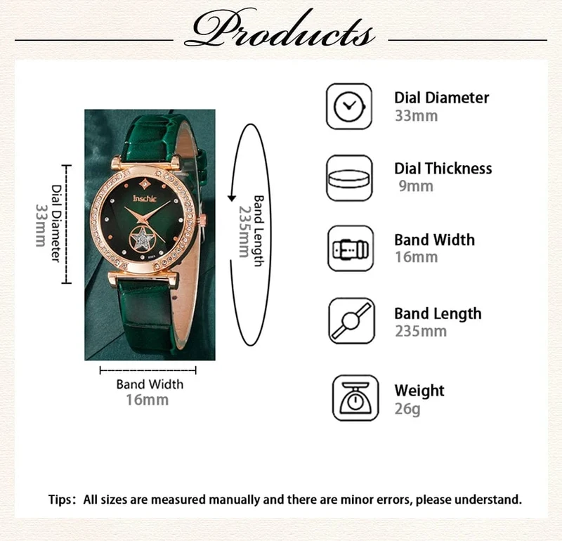 6 STÜCKE Set Grün Luxus Quarzuhr Frauen Ring Halskette Ohrring Strass Mode Armbanduhr Casual Damen Armband Uhren