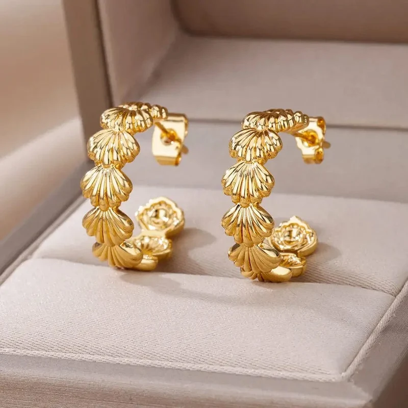 Edelstahl Ohrring für Frauen Herz Zirkon Gold Farbe Hoop Ohrringe Vintage Wasserdicht Ohr Piercing Schmuck Zubehör Geschenk