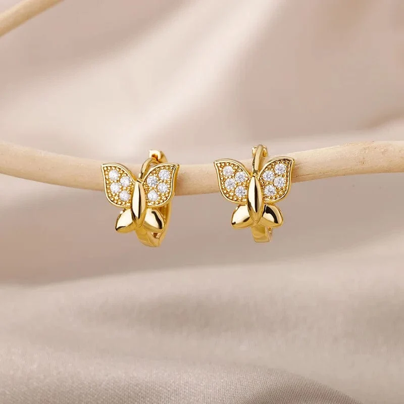 Edelstahl Ohrring für Frauen Herz Zirkon Gold Farbe Hoop Ohrringe Vintage Wasserdicht Ohr Piercing Schmuck Zubehör Geschenk