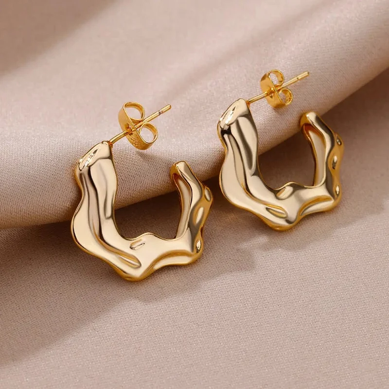 Edelstahl Ohrring für Frauen Herz Zirkon Gold Farbe Hoop Ohrringe Vintage Wasserdicht Ohr Piercing Schmuck Zubehör Geschenk