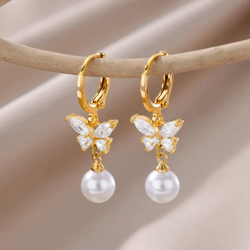 Edelstahl Ohrring für Frauen Herz Zirkon Gold Farbe Hoop Ohrringe Vintage Wasserdicht Ohr Piercing Schmuck Zubehör Geschenk