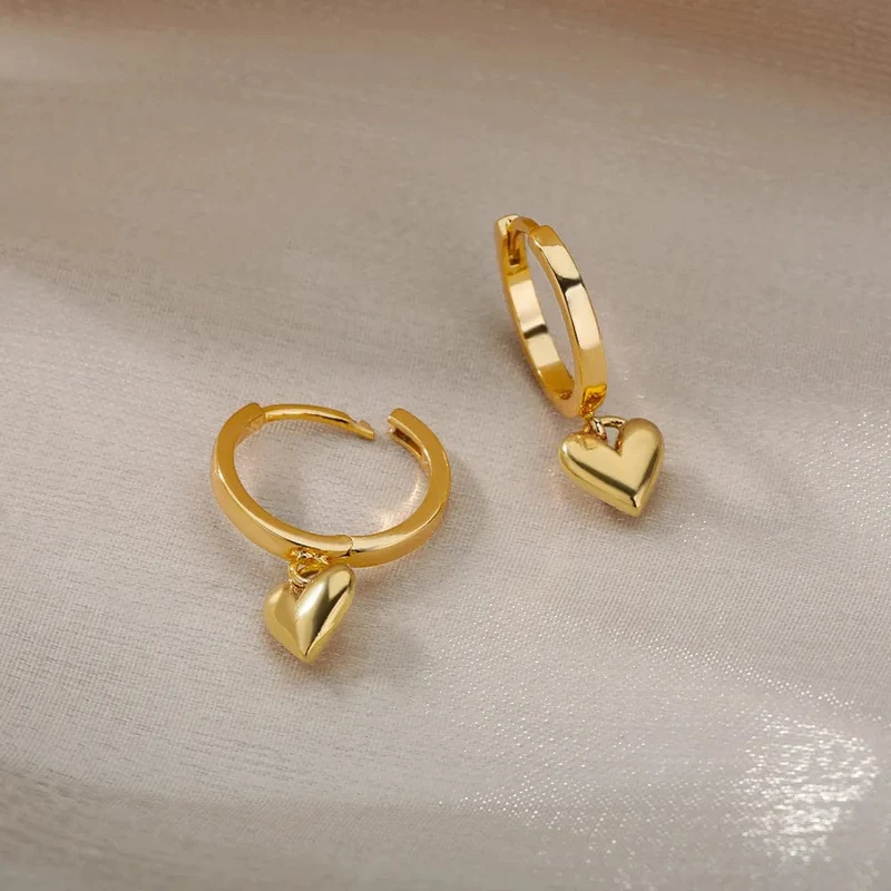 Edelstahl Ohrring für Frauen Herz Zirkon Gold Farbe Hoop Ohrringe Vintage Wasserdicht Ohr Piercing Schmuck Zubehör Geschenk