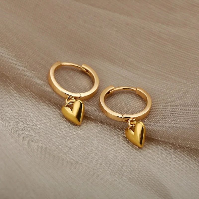 Edelstahl Ohrring für Frauen Herz Zirkon Gold Farbe Hoop Ohrringe Vintage Wasserdicht Ohr Piercing Schmuck Zubehör Geschenk