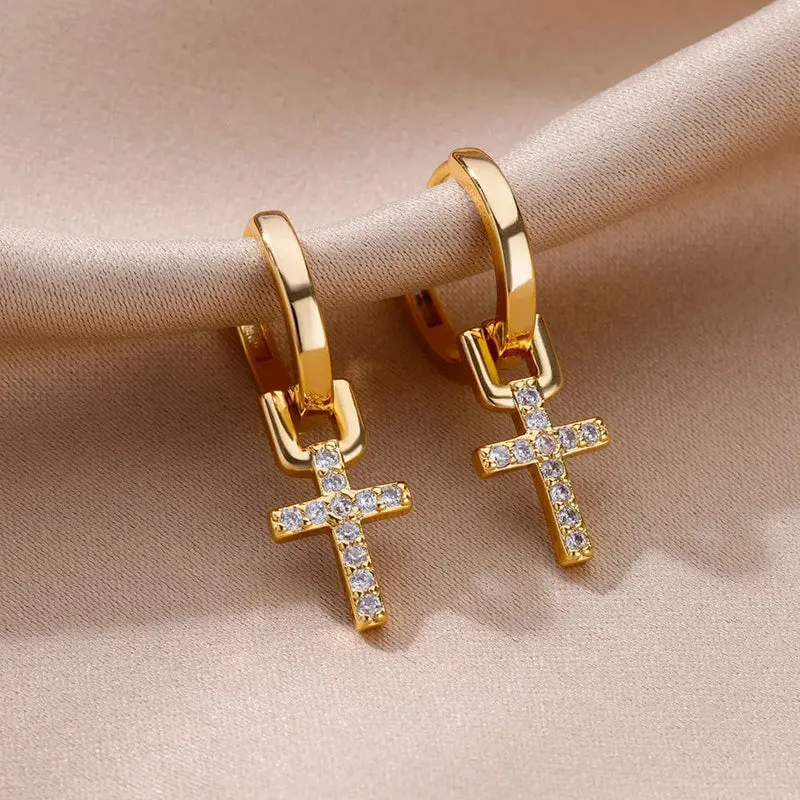 Edelstahl Ohrring für Frauen Herz Zirkon Gold Farbe Hoop Ohrringe Vintage Wasserdicht Ohr Piercing Schmuck Zubehör Geschenk