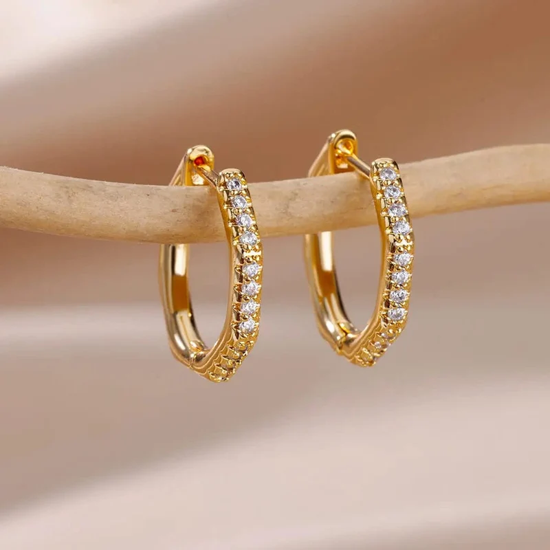 Edelstahl Ohrring für Frauen Herz Zirkon Gold Farbe Hoop Ohrringe Vintage Wasserdicht Ohr Piercing Schmuck Zubehör Geschenk