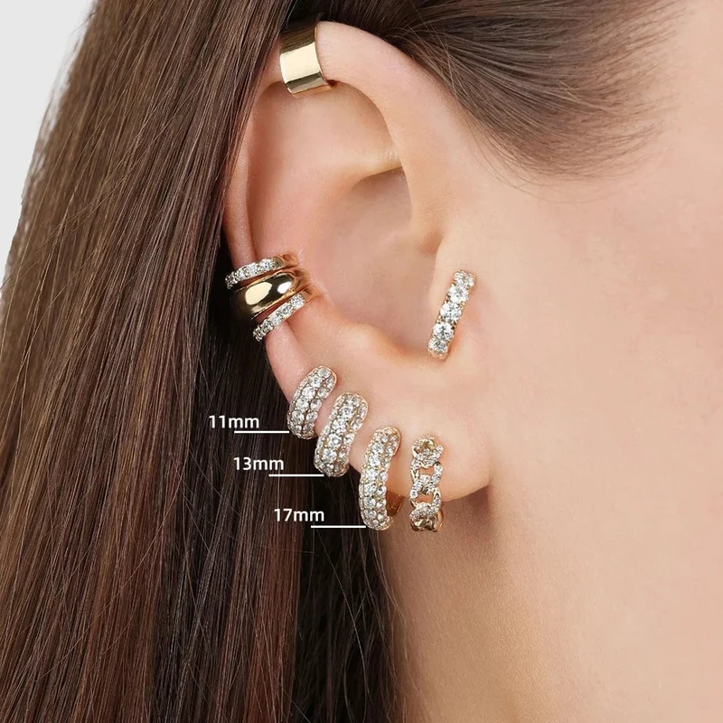 Neue vergoldete Huggie-Ohrringe mit CZ-Zirkon, dünne Ohrreifen, Knorpelohrring für Frauen, runder, minimaler Ohrring-Piercingschmuck