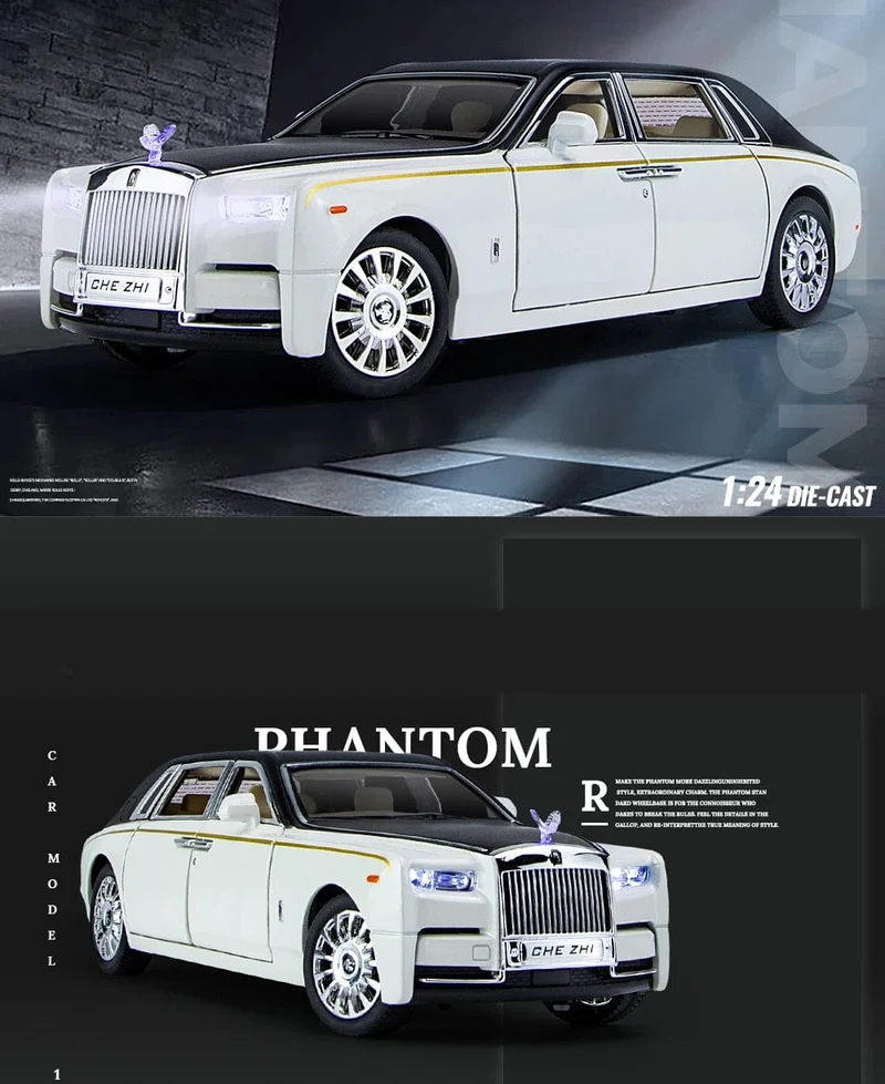 1:24 RR Phantom Modell Zinklegierung Pull Back Druckguss Spielzeugautos mit Ton und Licht für Kinder Jungen Mädchen Geschenk
