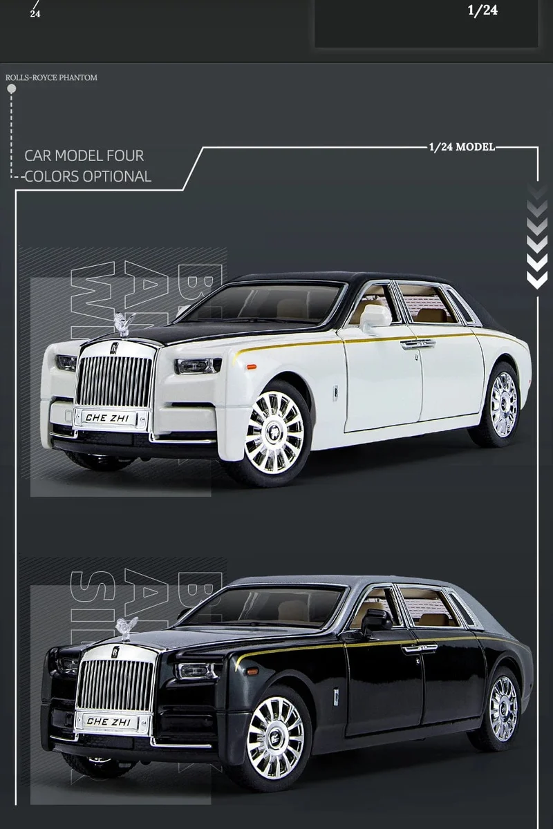 1:24 RR Phantom Modell Zinklegierung Pull Back Druckguss Spielzeugautos mit Ton und Licht für Kinder Jungen Mädchen Geschenk