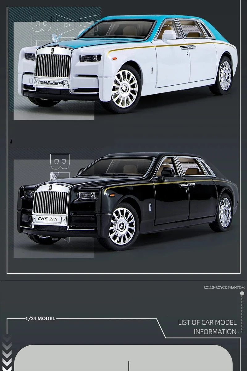 1:24 RR Phantom Modell Zinklegierung Pull Back Druckguss Spielzeugautos mit Ton und Licht für Kinder Jungen Mädchen Geschenk