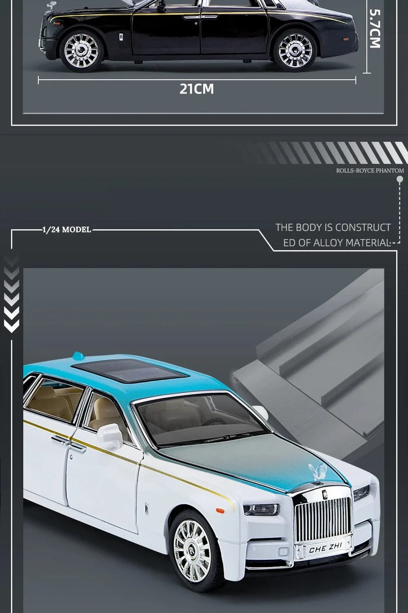 1:24 RR Phantom Modell Zinklegierung Pull Back Druckguss Spielzeugautos mit Ton und Licht für Kinder Jungen Mädchen Geschenk