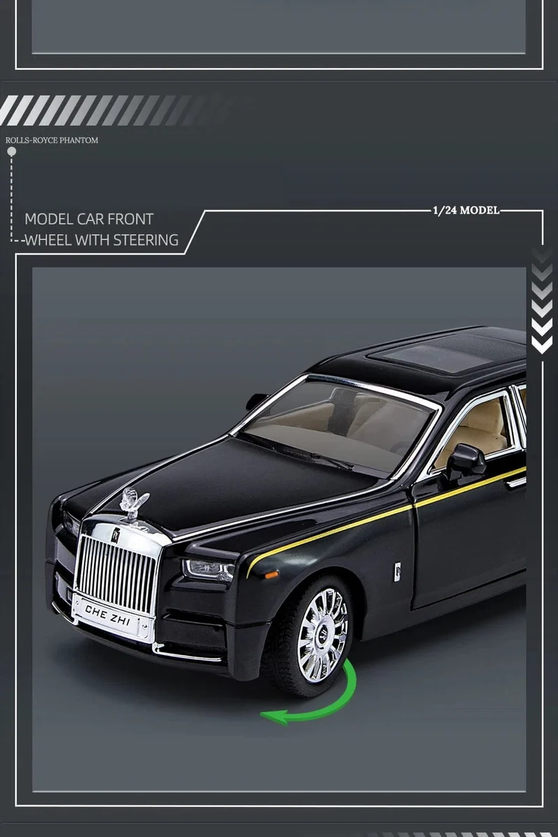 1:24 RR Phantom Modell Zinklegierung Pull Back Druckguss Spielzeugautos mit Ton und Licht für Kinder Jungen Mädchen Geschenk