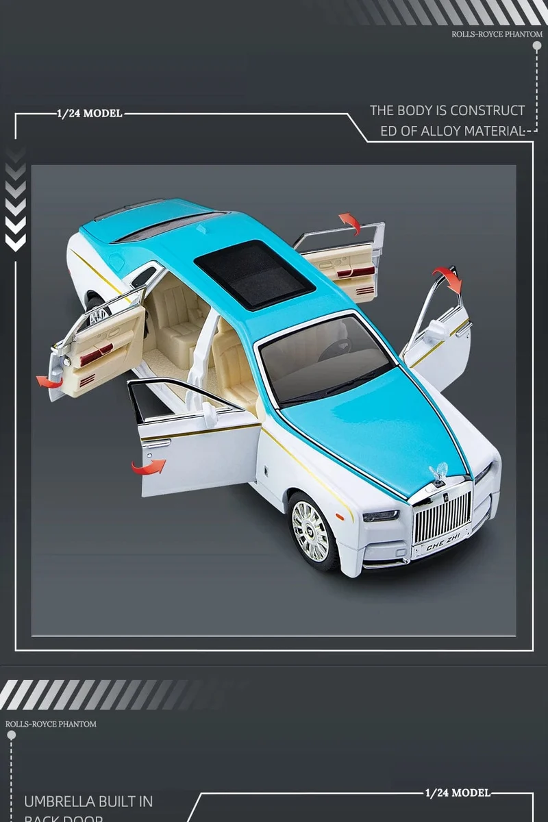 1:24 RR Phantom Modell Zinklegierung Pull Back Druckguss Spielzeugautos mit Ton und Licht für Kinder Jungen Mädchen Geschenk