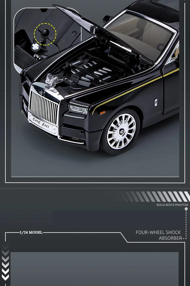 1:24 RR Phantom Modell Zinklegierung Pull Back Druckguss Spielzeugautos mit Ton und Licht für Kinder Jungen Mädchen Geschenk