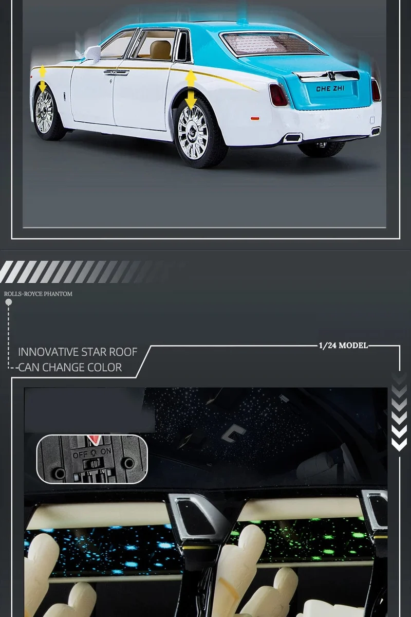 1:24 RR Phantom Modell Zinklegierung Pull Back Druckguss Spielzeugautos mit Ton und Licht für Kinder Jungen Mädchen Geschenk