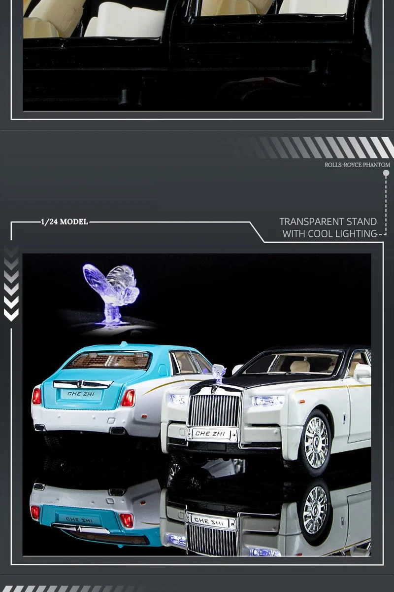1:24 RR Phantom Modell Zinklegierung Pull Back Druckguss Spielzeugautos mit Ton und Licht für Kinder Jungen Mädchen Geschenk