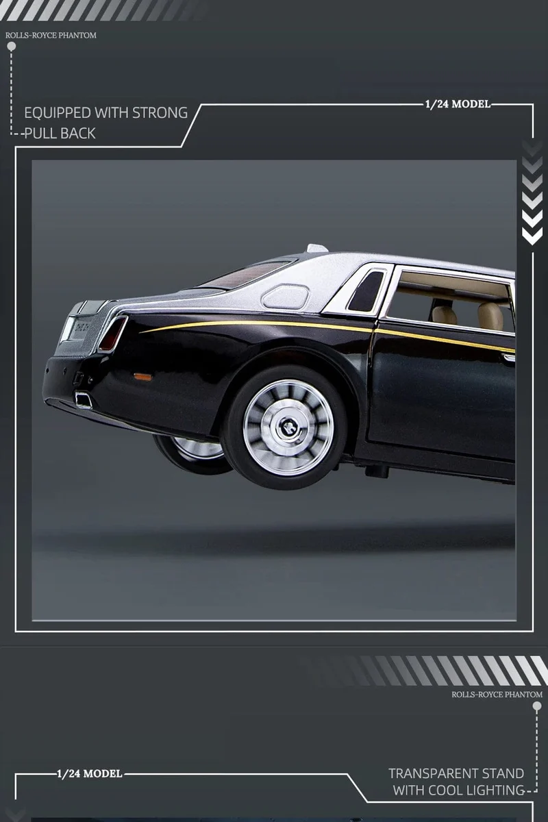 1:24 RR Phantom Modell Zinklegierung Pull Back Druckguss Spielzeugautos mit Ton und Licht für Kinder Jungen Mädchen Geschenk