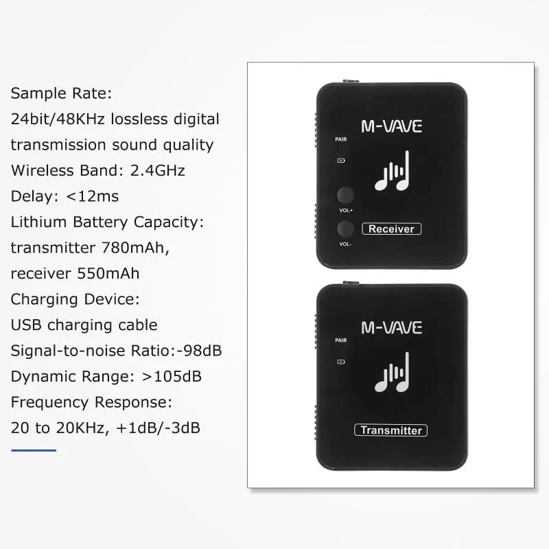 M-VAVE WP-10 2.4 GHz Drahtloses Kopfhörer-Monitor-Übertragungssystem Wiederaufladbarer Sender und Empfänger Stereo-Mono-Aufnahme