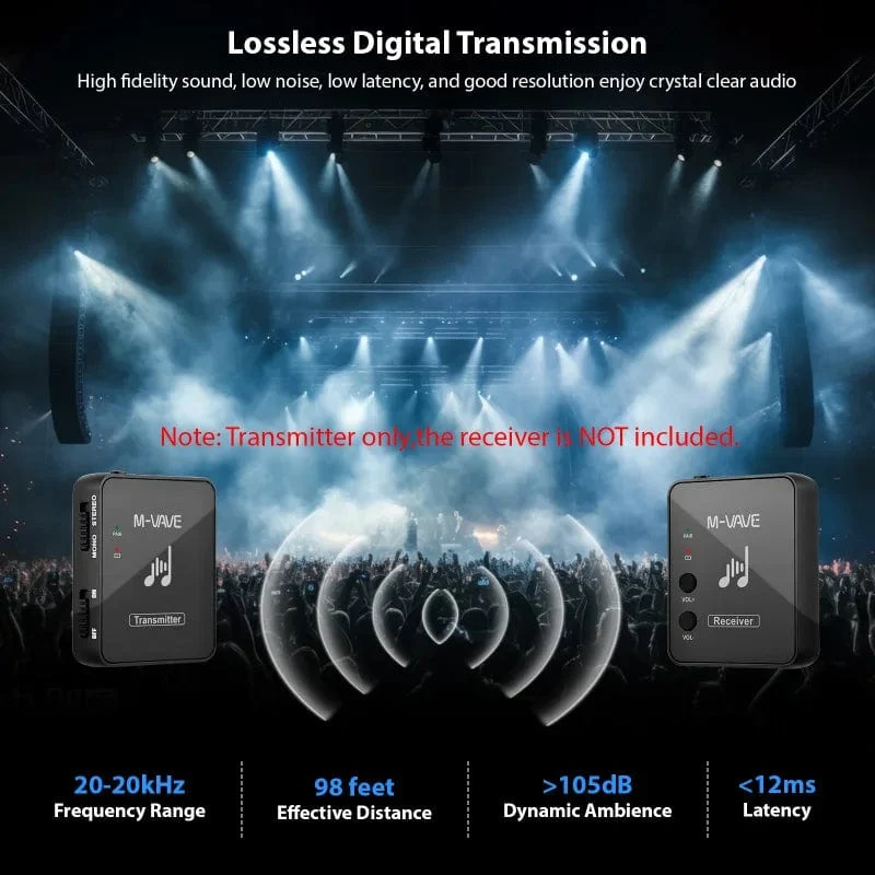 M-VAVE WP-10 2.4 GHz Drahtloses Kopfhörer-Monitor-Übertragungssystem Wiederaufladbarer Sender und Empfänger Stereo-Mono-Aufnahme