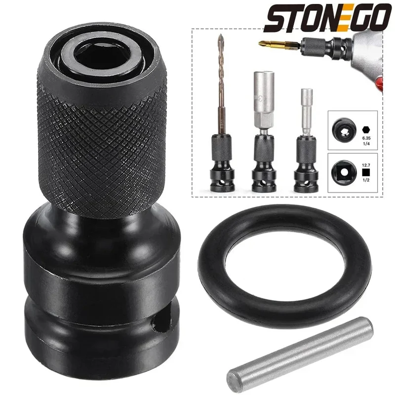 STONEGO 1PC 1/2 Zoll Vierkantantrieb auf 1/4 Zoll Innensechskant-Adapter, Konverter, Bohrfutteradapter für Schlagschrauber, Druckluft- und Elektroschrauber