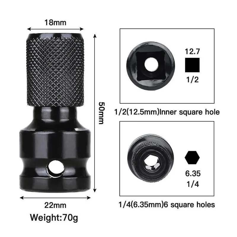STONEGO 1PC 1/2 Zoll Vierkantantrieb auf 1/4 Zoll Innensechskant-Adapter, Konverter, Bohrfutteradapter für Schlagschrauber, Druckluft- und Elektroschrauber