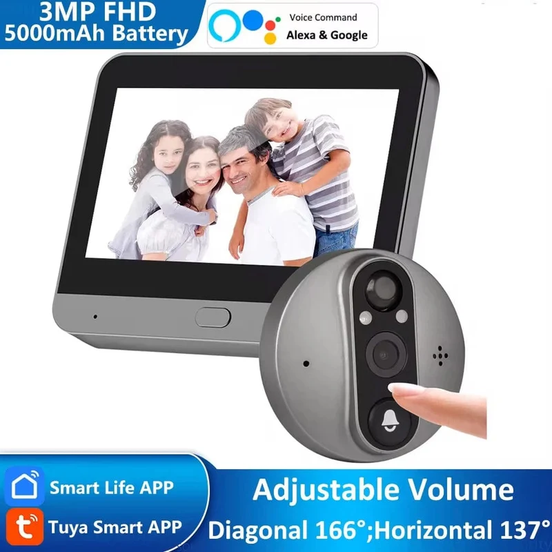 3MP Tuya Smart Leben APP Home Batterie WiFi Video Digital Tür Guckloch Viewer PIR IR Tür Glocke Magic Eye Kamera Alexa Google