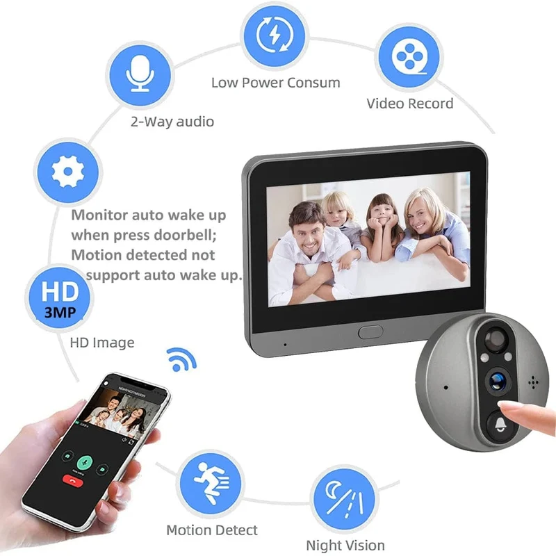 3MP Tuya Smart Leben APP Home Batterie WiFi Video Digital Tür Guckloch Viewer PIR IR Tür Glocke Magic Eye Kamera Alexa Google