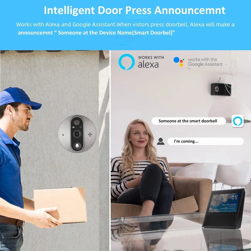 3MP Tuya Smart Leben APP Home Batterie WiFi Video Digital Tür Guckloch Viewer PIR IR Tür Glocke Magic Eye Kamera Alexa Google