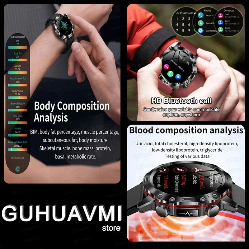 2024 AI Medizinische Diagnose Smart Watch Bluetooth Anruf Blutzucker Blutfett Harnsäure Monitor HRV EKG Smartwatch Für Männer Frauen