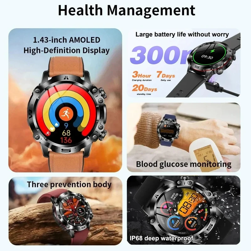 2024 AI Medizinische Diagnose Smart Watch Bluetooth Anruf Blutzucker Blutfett Harnsäure Monitor HRV EKG Smartwatch Für Männer Frauen