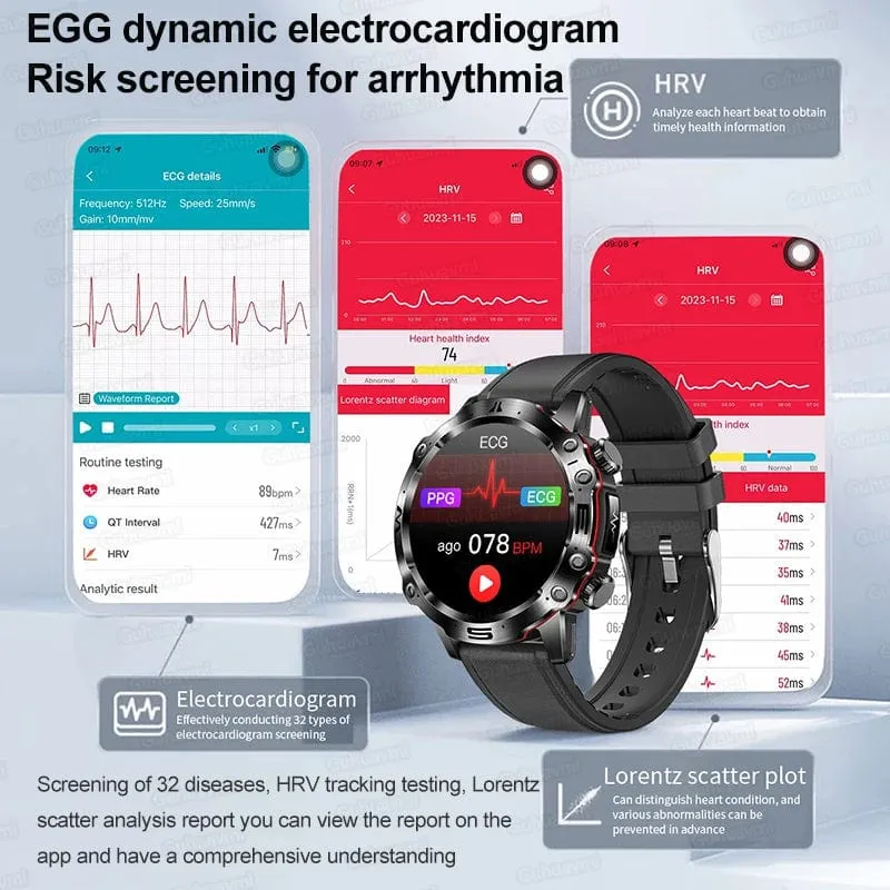 2024 AI Medizinische Diagnose Smart Watch Bluetooth Anruf Blutzucker Blutfett Harnsäure Monitor HRV EKG Smartwatch Für Männer Frauen