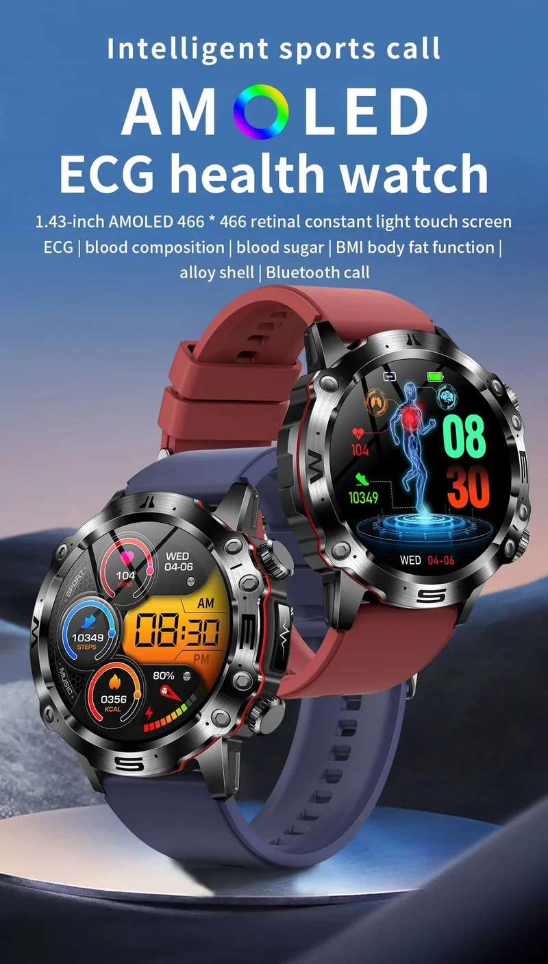 2024 AI Medizinische Diagnose Smart Watch Bluetooth Anruf Blutzucker Blutfett Harnsäure Monitor HRV EKG Smartwatch Für Männer Frauen