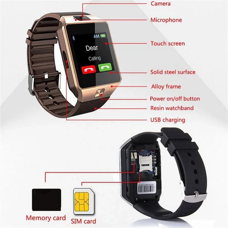 DZ09 Smart Watch Schlafmonitor 1.56" HD-Farbbildschirm Integrierte Sportmodi Smartwatch Fitness-Tracker