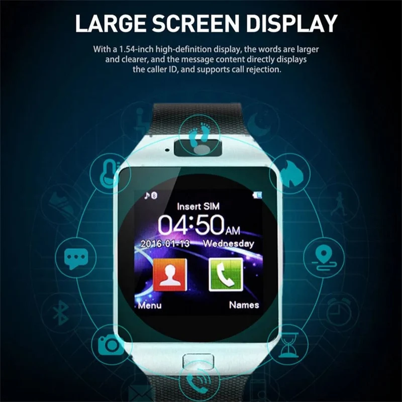 DZ09 Smart Watch Schlafmonitor 1.56" HD-Farbbildschirm Integrierte Sportmodi Smartwatch Fitness-Tracker