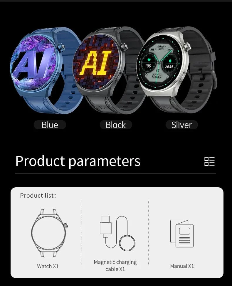 KUMI GW6 1.43-Zoll-AMOLED-Bildschirm Bluetooth-Anruf IP68 Wasserdicht NFC 100+ Sport-Smartwatch mit Herzfrequenz-, Blutdruck- und Sauerstoffmonitor