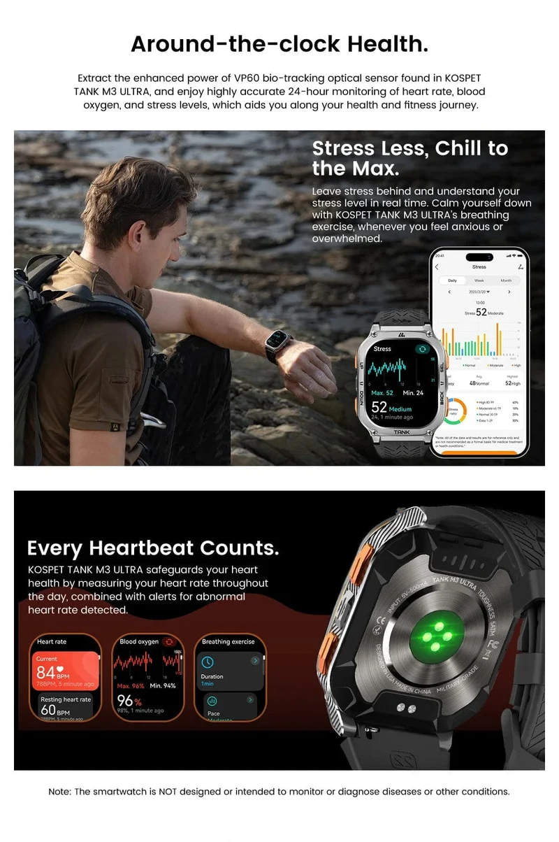 2024 Original KOSPET TANK M3 Ultra GPS Smart Uhren für Männer Frauen Smartwatch AOD Elektronische Militär Robuste Wasserdichte Uhr