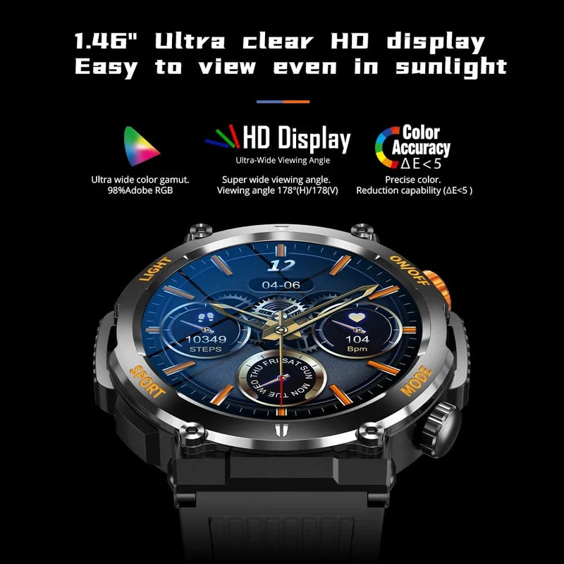 COLMI V68 1.46-Zoll-HD-Display-Smartwatch für Herren, 100 Sportmodi, Kompass, Taschenlampe, Militärqualität, robuste Smartwatch