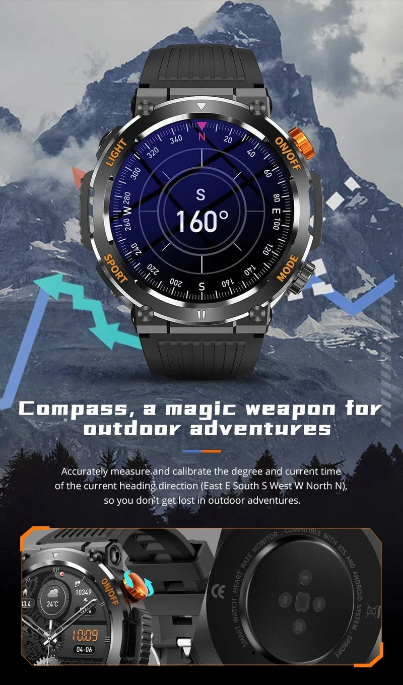 COLMI V68 1.46-Zoll-HD-Display-Smartwatch für Herren, 100 Sportmodi, Kompass, Taschenlampe, Militärqualität, robuste Smartwatch