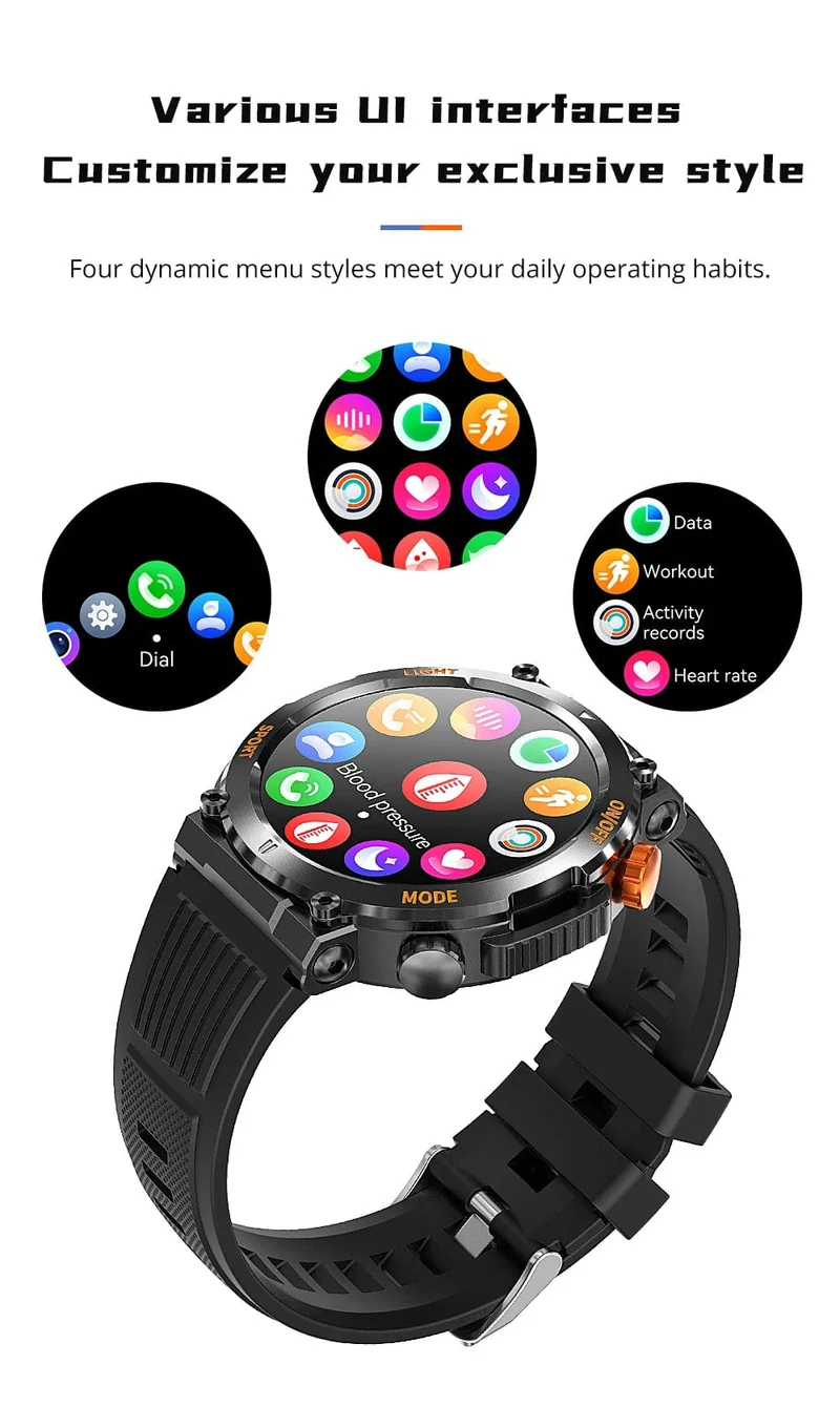 COLMI V68 1.46-Zoll-HD-Display-Smartwatch für Herren, 100 Sportmodi, Kompass, Taschenlampe, Militärqualität, robuste Smartwatch